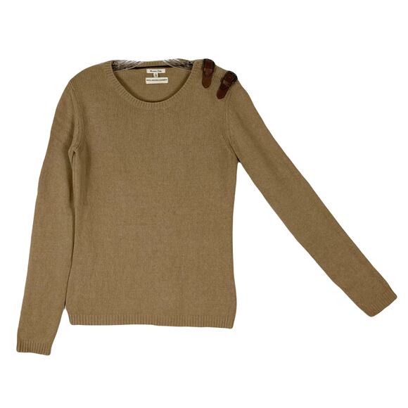 MASSIMO DUTTI Sweater S Cashmere Angora Wool Belt-Buckle-Shoulder Tan/Beige - Picture 1 of 12